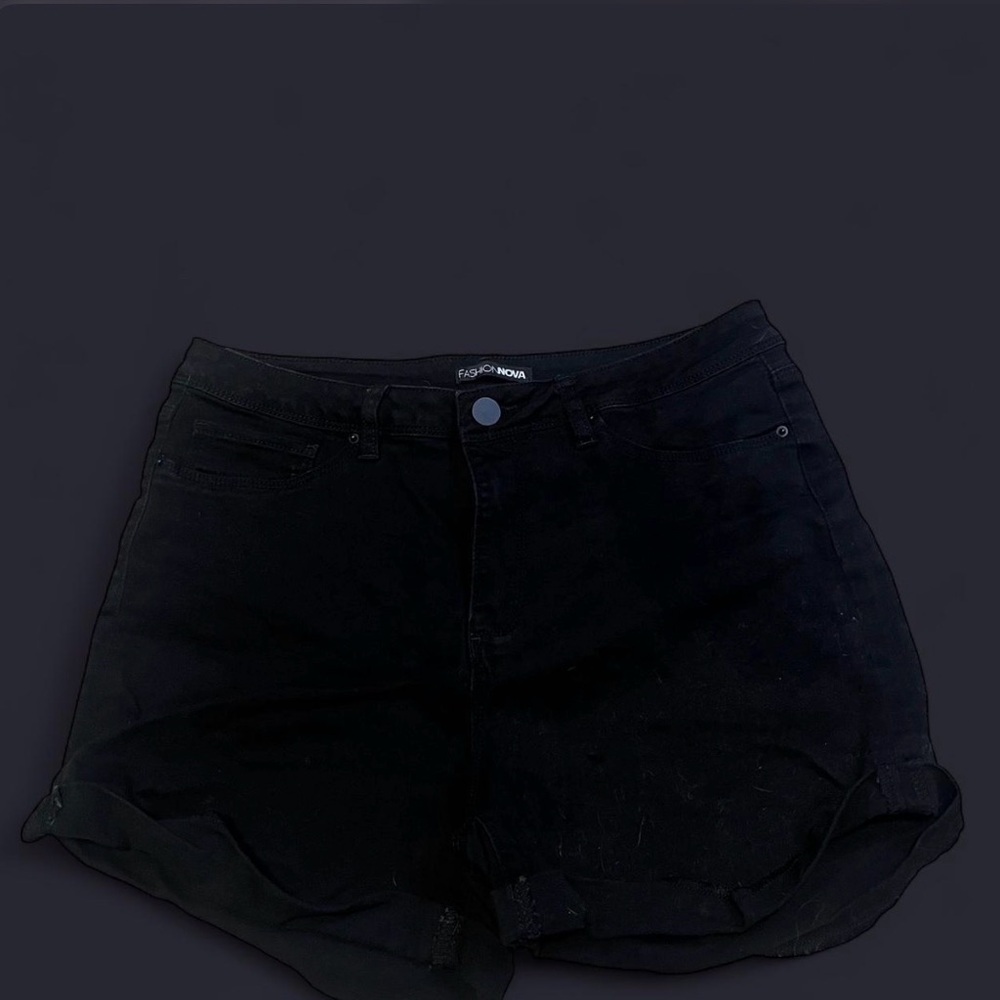 Fashion Nova Black High-Rise Rolled-Hem Denim Shorts